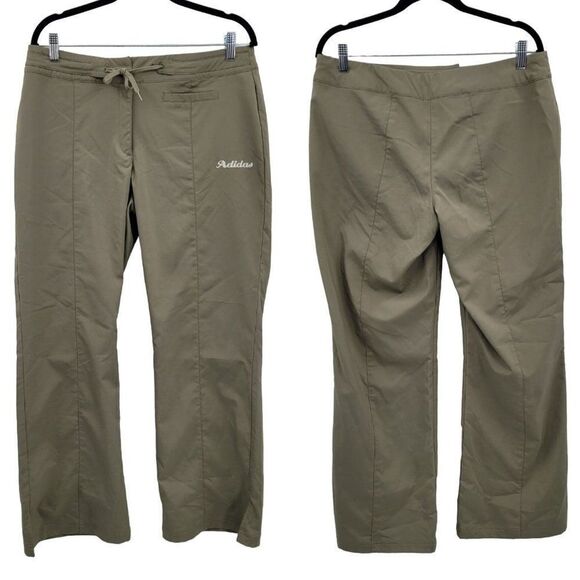 Adidas Activewear Track Pants L Olive Green High-rise Straight Leg Drawstring - Picture 1 of 16